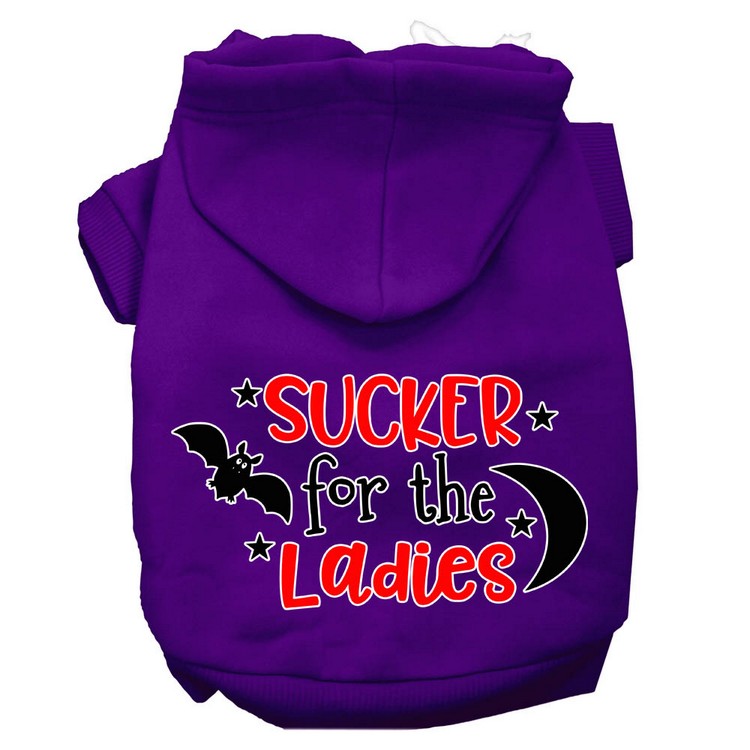 Sucker for the Ladies Screen Print Dog Hoodie Purple S